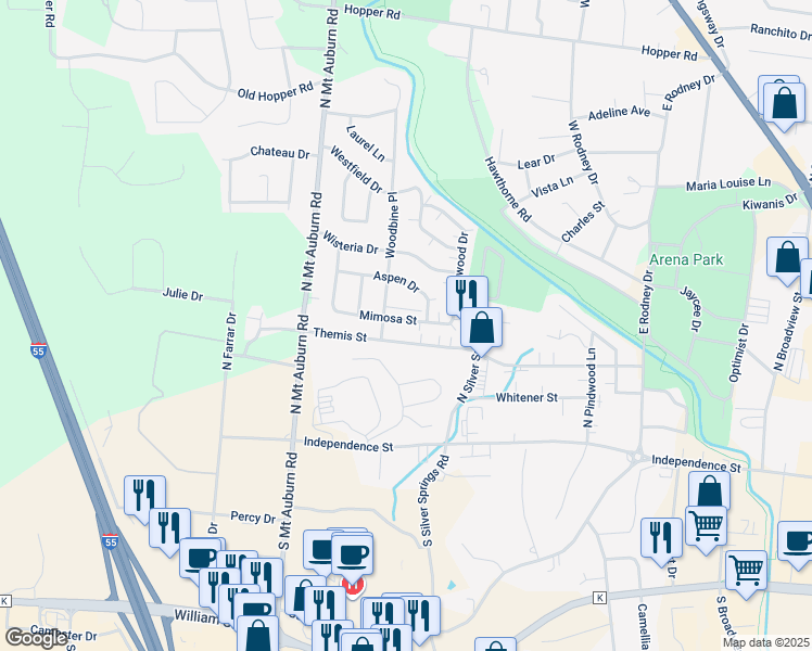 map of restaurants, bars, coffee shops, grocery stores, and more near 3021 Mimosa Street in Cape Girardeau