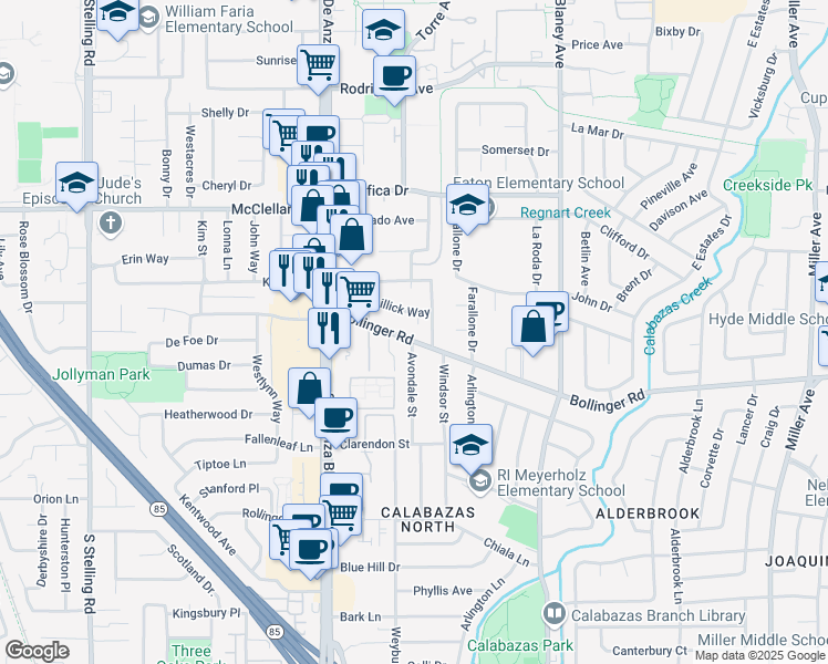 map of restaurants, bars, coffee shops, grocery stores, and more near 20352 Gillick Way in Cupertino