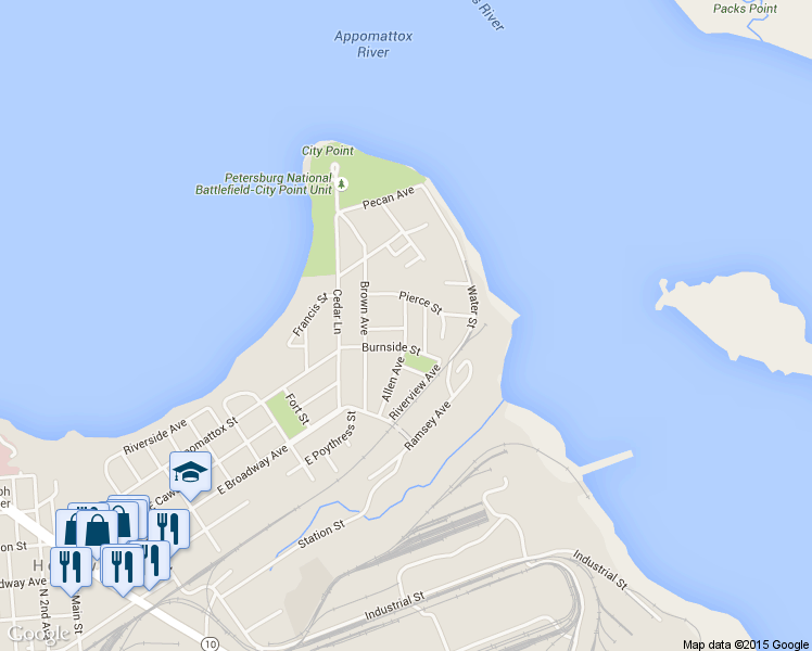 map of restaurants, bars, coffee shops, grocery stores, and more near 413 Allen Avenue in Hopewell