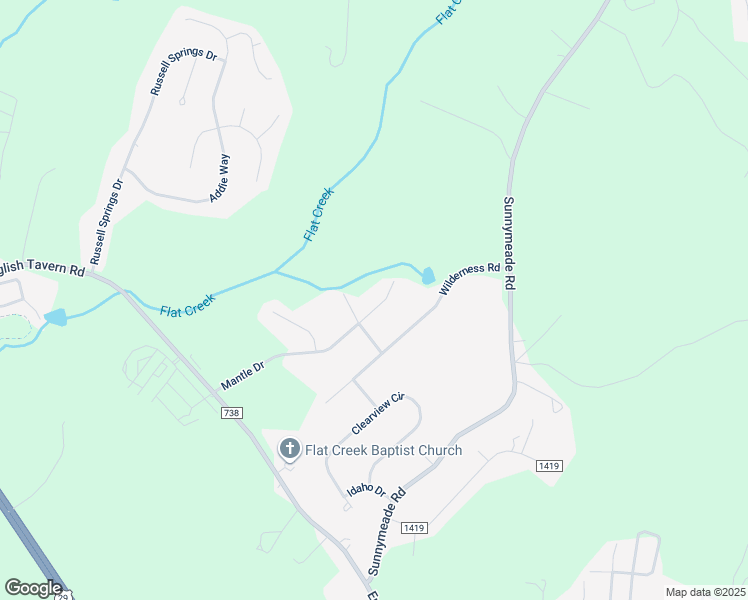 map of restaurants, bars, coffee shops, grocery stores, and more near Mantle Drive in Lynchburg