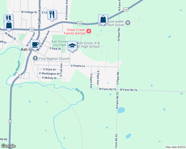 map of restaurants, bars, coffee shops, grocery stores, and more near 300-498 Sayre Ave in Ash Grove