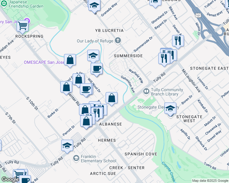 map of restaurants, bars, coffee shops, grocery stores, and more near 690 Quinn Avenue in San Jose