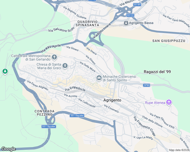 map of restaurants, bars, coffee shops, grocery stores, and more near Cortile Zeta VII in Agrigento