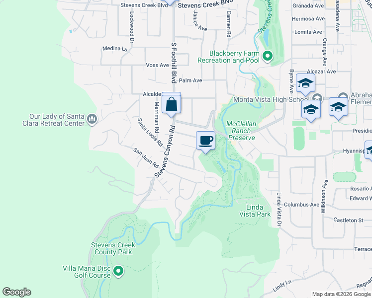 map of restaurants, bars, coffee shops, grocery stores, and more near 22408 Balustrol Court in Cupertino