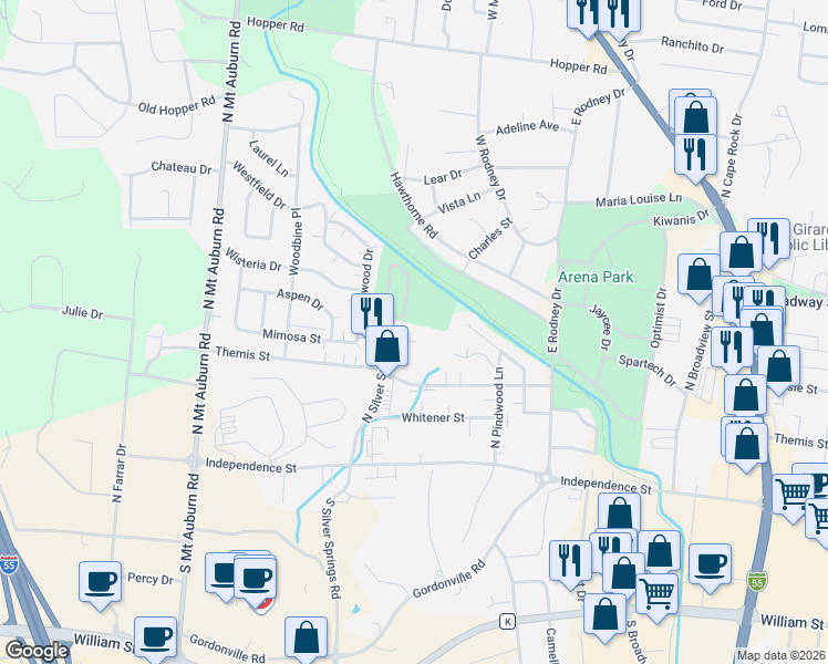 map of restaurants, bars, coffee shops, grocery stores, and more near 2966 Shamrock in Cape Girardeau