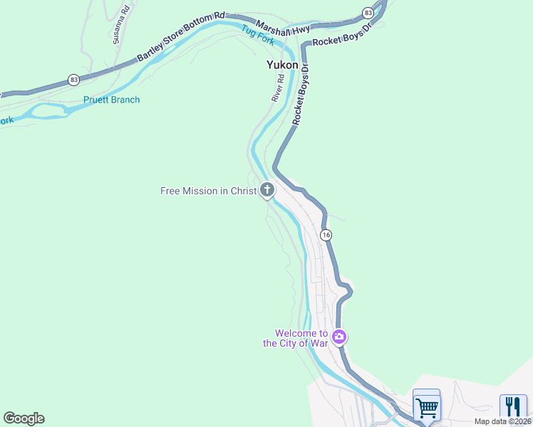 map of restaurants, bars, coffee shops, grocery stores, and more near 199 Excelsior Heights Road in War