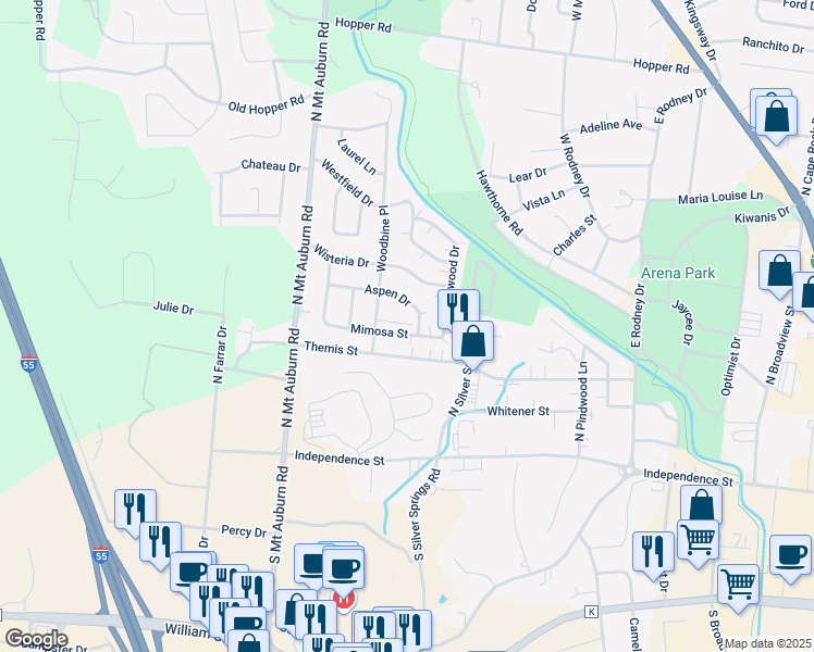 map of restaurants, bars, coffee shops, grocery stores, and more near 3023 Aspen Drive in Cape Girardeau