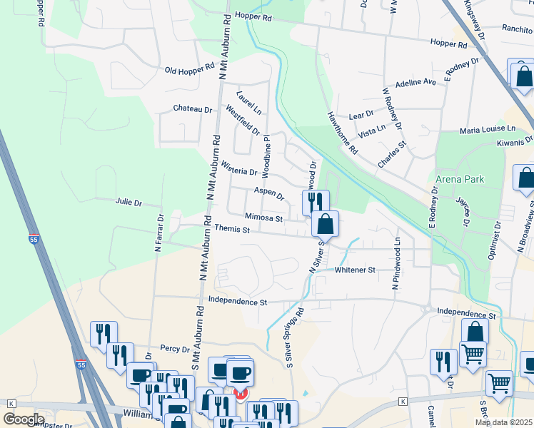 map of restaurants, bars, coffee shops, grocery stores, and more near 3023 Aspen Drive in Cape Girardeau