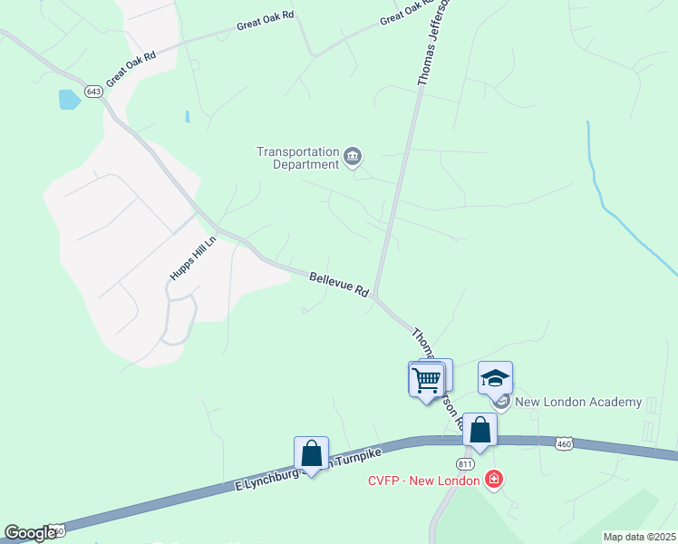 map of restaurants, bars, coffee shops, grocery stores, and more near 1111 Bellevue Road in Forest