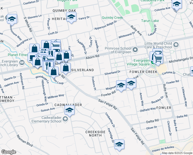 map of restaurants, bars, coffee shops, grocery stores, and more near 3205 Trellis Place in San Jose