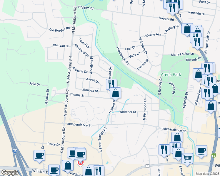 map of restaurants, bars, coffee shops, grocery stores, and more near 549 North Silver Springs Road in Cape Girardeau