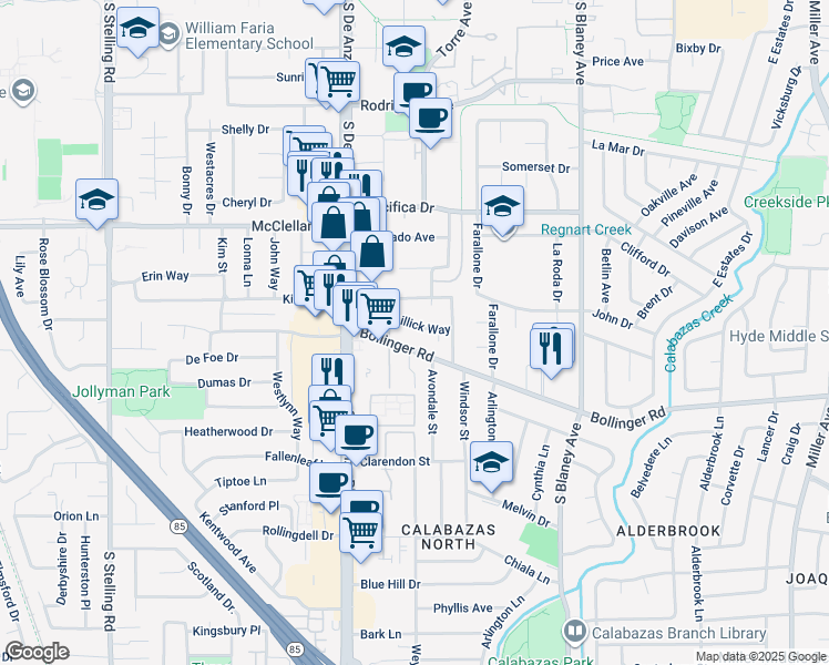 map of restaurants, bars, coffee shops, grocery stores, and more near 20352 Gillick Way in Cupertino