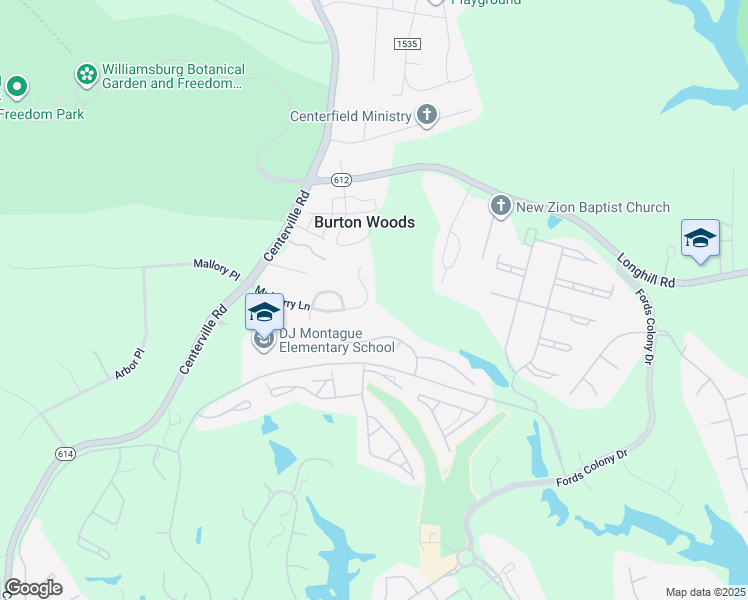 map of restaurants, bars, coffee shops, grocery stores, and more near 3768 Mulberry Lane in Williamsburg