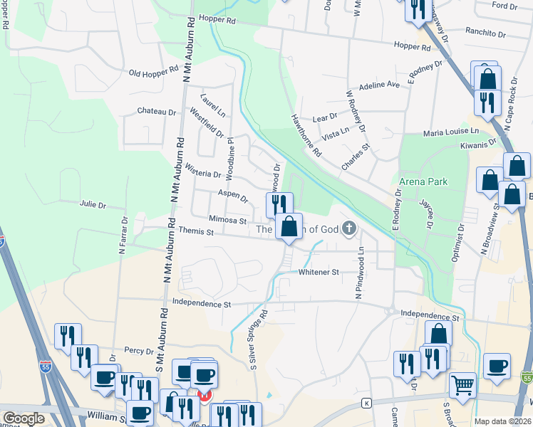 map of restaurants, bars, coffee shops, grocery stores, and more near 531 Boxwood Drive in Cape Girardeau