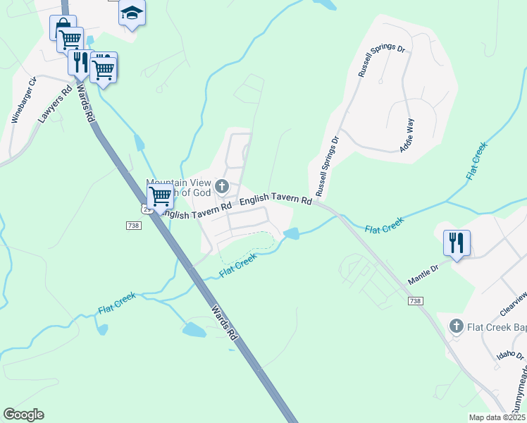 map of restaurants, bars, coffee shops, grocery stores, and more near 6 Crocetti Lane in Lynchburg