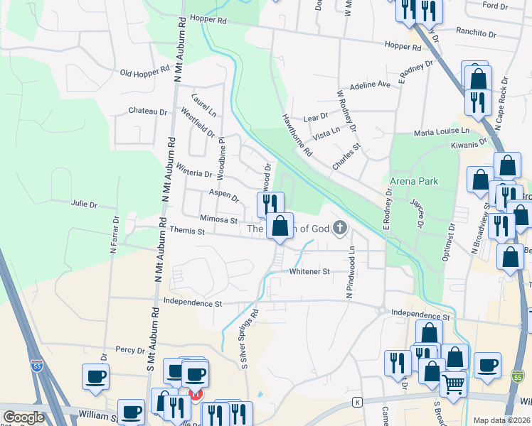 map of restaurants, bars, coffee shops, grocery stores, and more near 530 Boxwood Drive in Cape Girardeau
