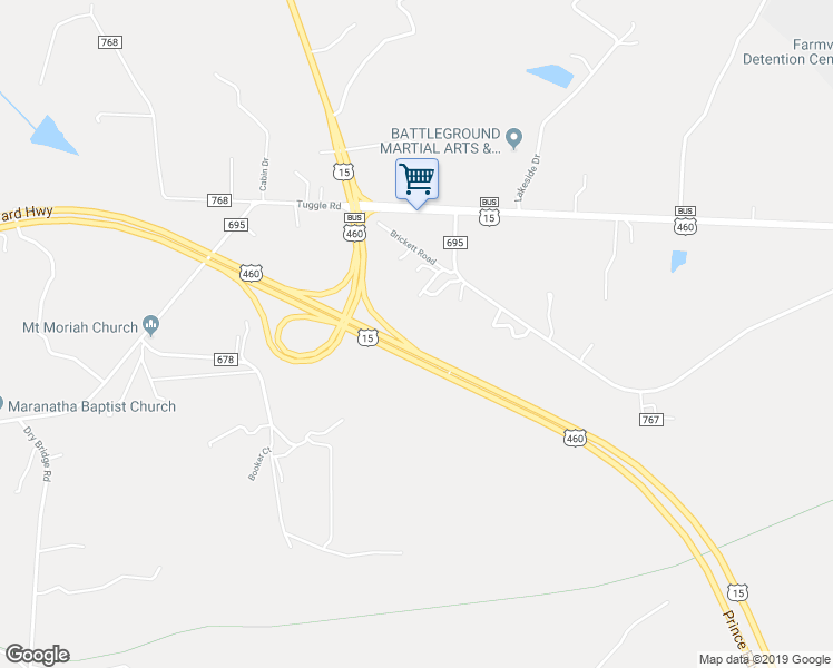 map of restaurants, bars, coffee shops, grocery stores, and more near 1155 Fairgrounds Road in Farmville