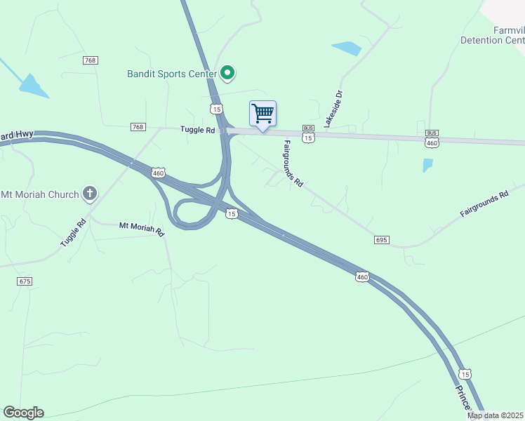 map of restaurants, bars, coffee shops, grocery stores, and more near 1155 Fairgrounds Road in Farmville