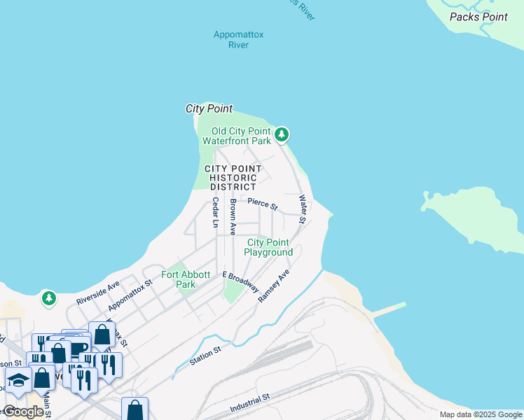 map of restaurants, bars, coffee shops, grocery stores, and more near 413 Allen Avenue in Hopewell