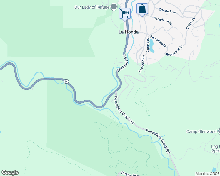 map of restaurants, bars, coffee shops, grocery stores, and more near 8172 La Honda Road in La Honda
