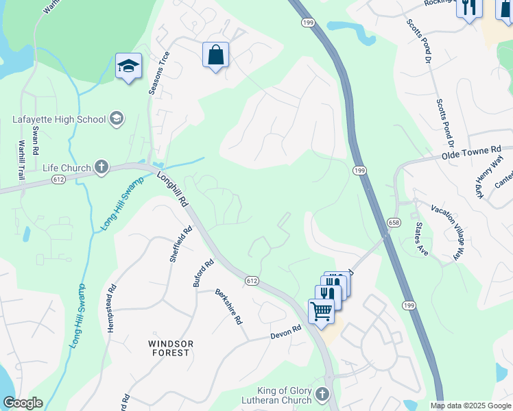 map of restaurants, bars, coffee shops, grocery stores, and more near 105 Lafayette Boulevard in Williamsburg