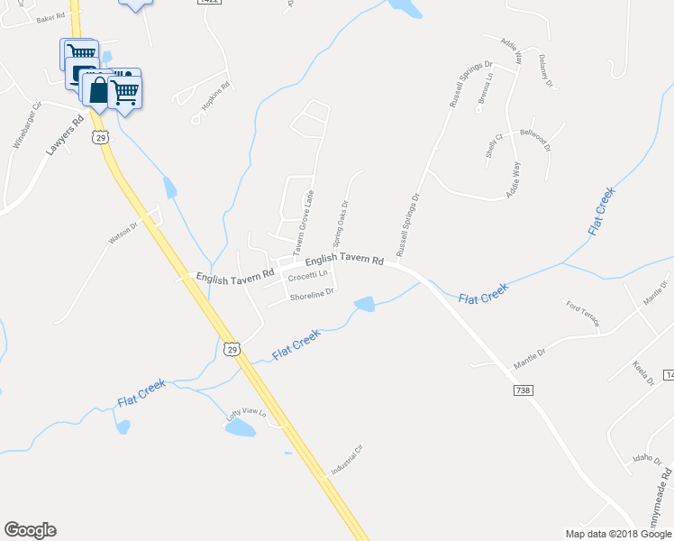 map of restaurants, bars, coffee shops, grocery stores, and more near 6 Emily Lane in Lynchburg