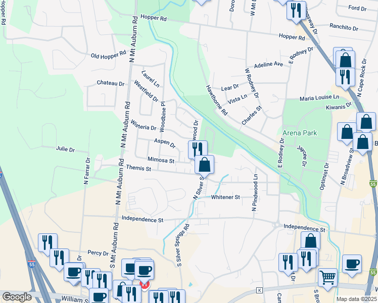 map of restaurants, bars, coffee shops, grocery stores, and more near 3002 Aspen Drive in Cape Girardeau