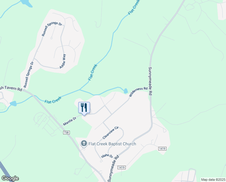 map of restaurants, bars, coffee shops, grocery stores, and more near 520 Mantle Drive in Lynchburg