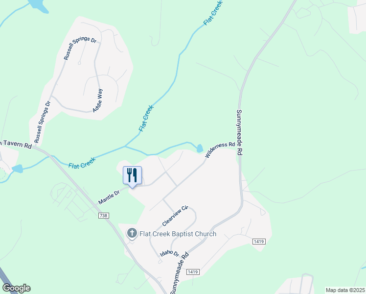 map of restaurants, bars, coffee shops, grocery stores, and more near 540 Mantle Drive in Lynchburg