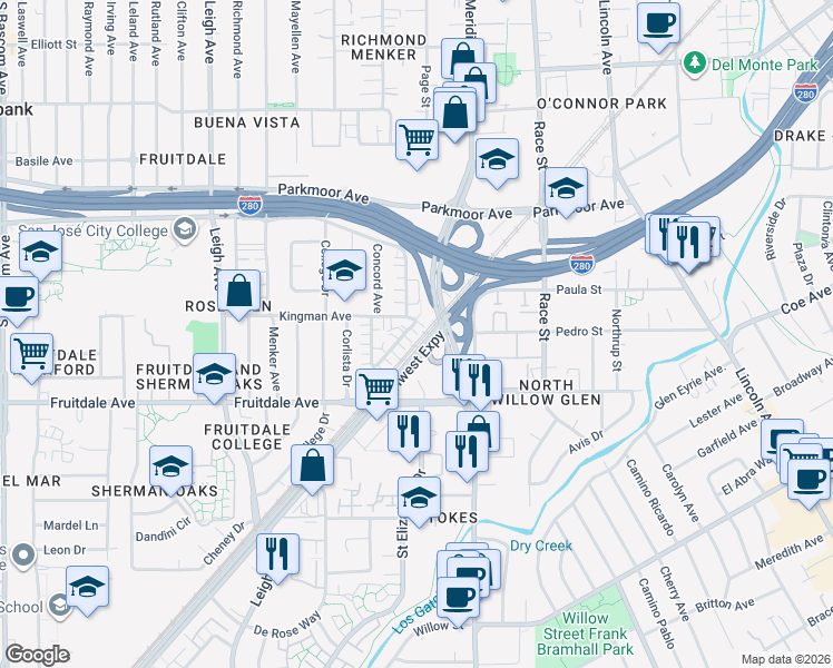 map of restaurants, bars, coffee shops, grocery stores, and more near 776 Deland Avenue in San Jose