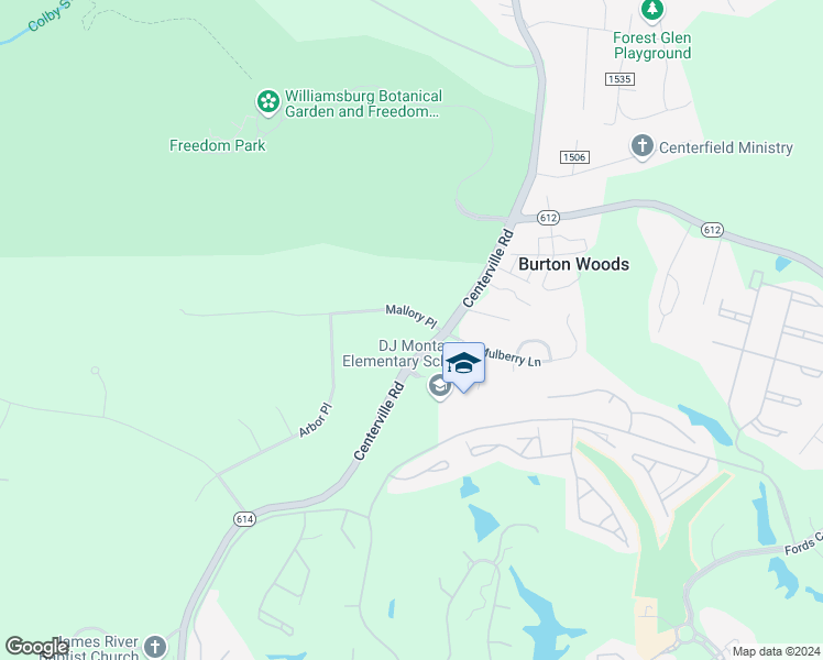 map of restaurants, bars, coffee shops, grocery stores, and more near 3601 Mallory Place in Williamsburg