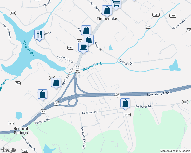 map of restaurants, bars, coffee shops, grocery stores, and more near 89 Ritz Street in Lynchburg