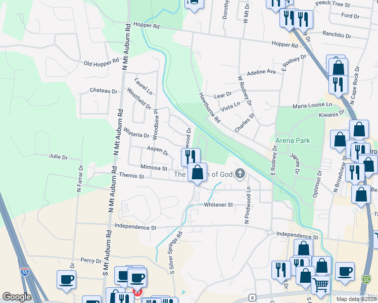 map of restaurants, bars, coffee shops, grocery stores, and more near 604 Boxwood Drive in Cape Girardeau