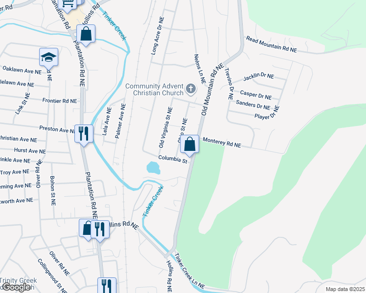 map of restaurants, bars, coffee shops, grocery stores, and more near 4327 Ohio Street Northeast in Roanoke