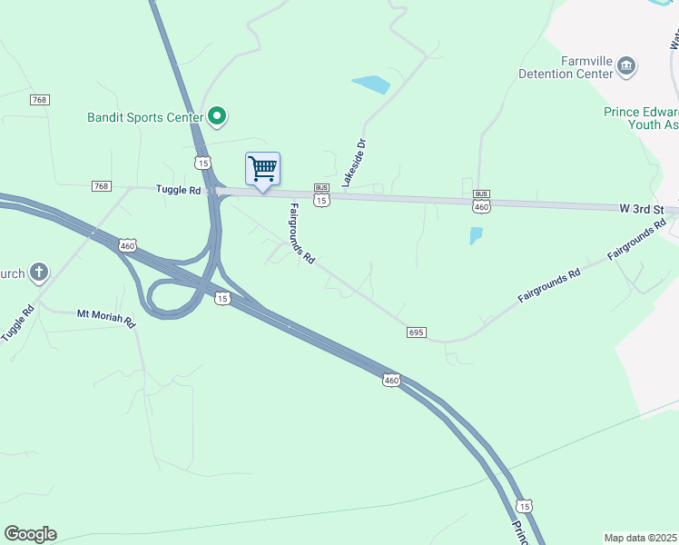 map of restaurants, bars, coffee shops, grocery stores, and more near 1042 Fairgrounds Road in Farmville