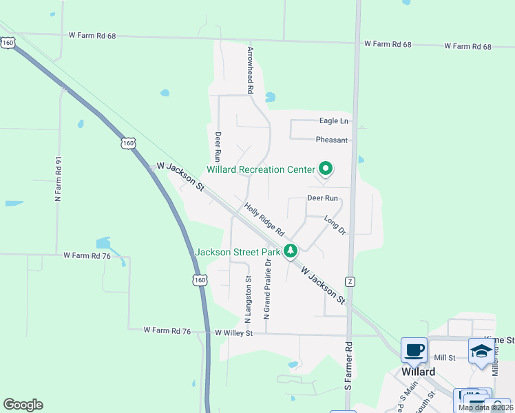map of restaurants, bars, coffee shops, grocery stores, and more near 105 Holly Ridge Road in Willard