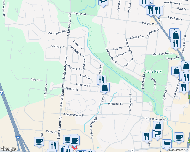 map of restaurants, bars, coffee shops, grocery stores, and more near 3007 Wisteria Drive in Cape Girardeau