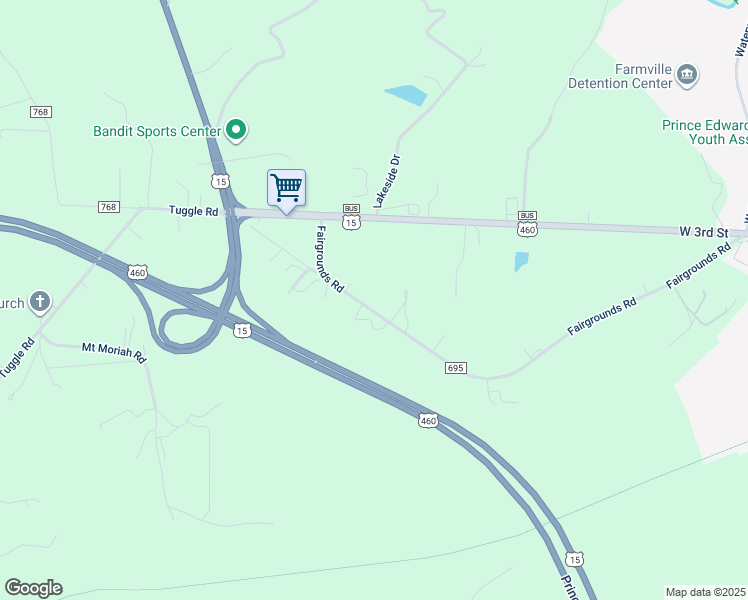 map of restaurants, bars, coffee shops, grocery stores, and more near 1042 Fairgrounds Road in Farmville
