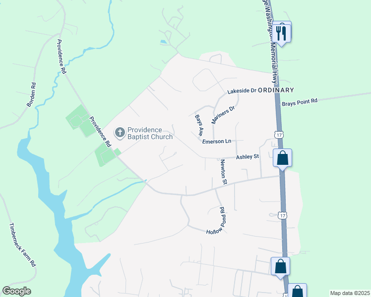 map of restaurants, bars, coffee shops, grocery stores, and more near 6830 Ashley Street in Gloucester Point