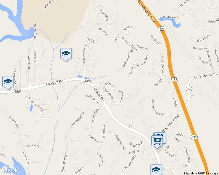 map of restaurants, bars, coffee shops, grocery stores, and more near 114 Dehaven Court in Williamsburg