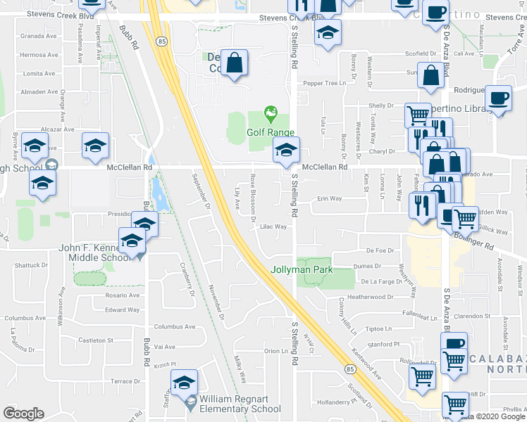 map of restaurants, bars, coffee shops, grocery stores, and more near 21105 White Fir Court in Cupertino