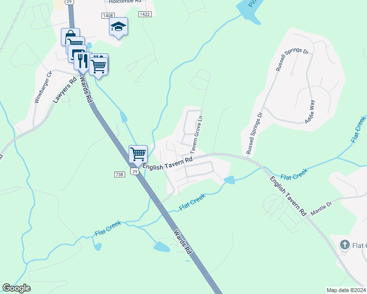 map of restaurants, bars, coffee shops, grocery stores, and more near 46 Catherine Court in Lynchburg