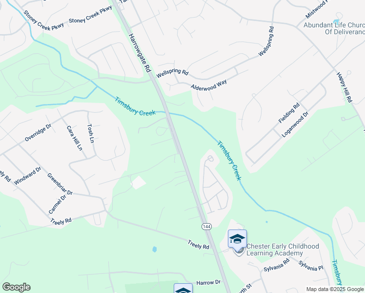 map of restaurants, bars, coffee shops, grocery stores, and more near 14831 Harrowgate Road in Chester