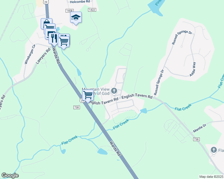 map of restaurants, bars, coffee shops, grocery stores, and more near 74 Catherine Court in Lynchburg