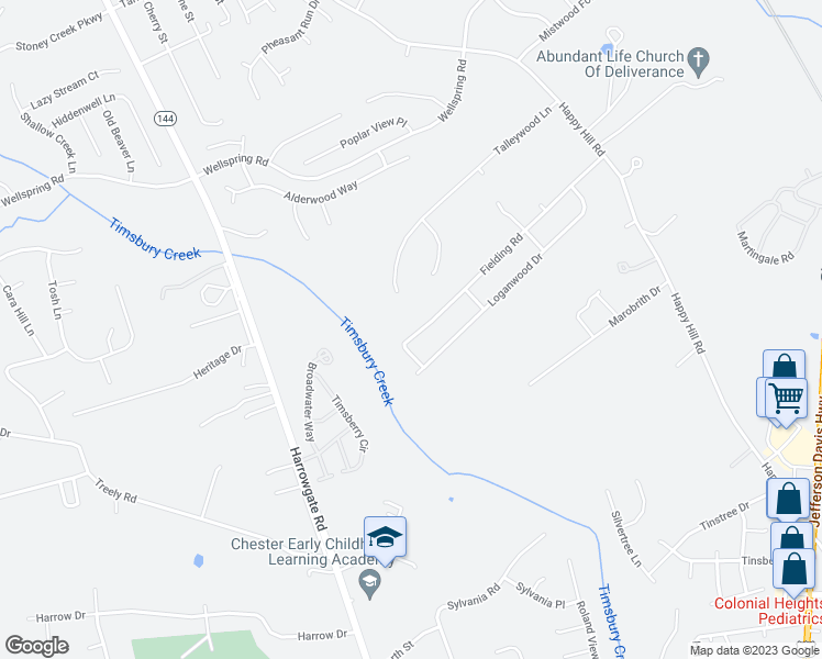 map of restaurants, bars, coffee shops, grocery stores, and more near 3232 Fielding Road in Colonial Heights