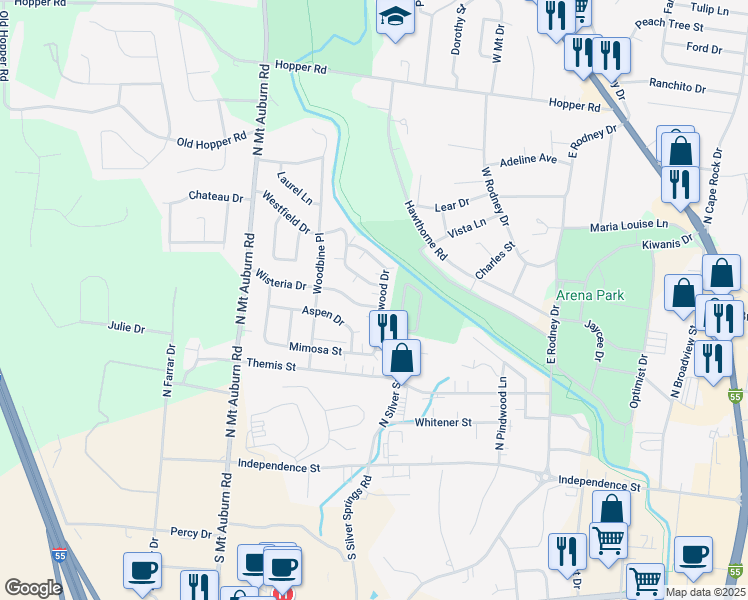 map of restaurants, bars, coffee shops, grocery stores, and more near 609 Sycamore Circle in Cape Girardeau