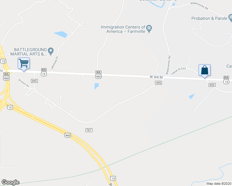 map of restaurants, bars, coffee shops, grocery stores, and more near 382 Fairgrounds Road in Farmville