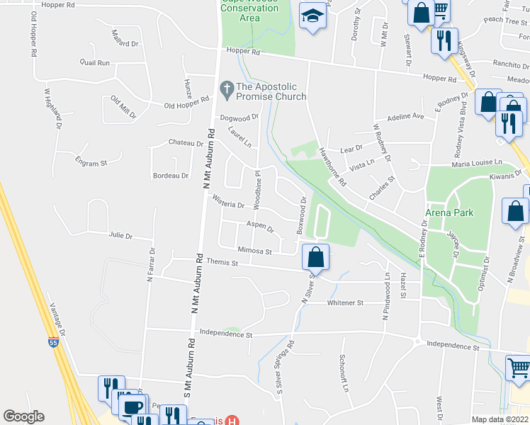 map of restaurants, bars, coffee shops, grocery stores, and more near 3023 Wisteria Drive in Cape Girardeau