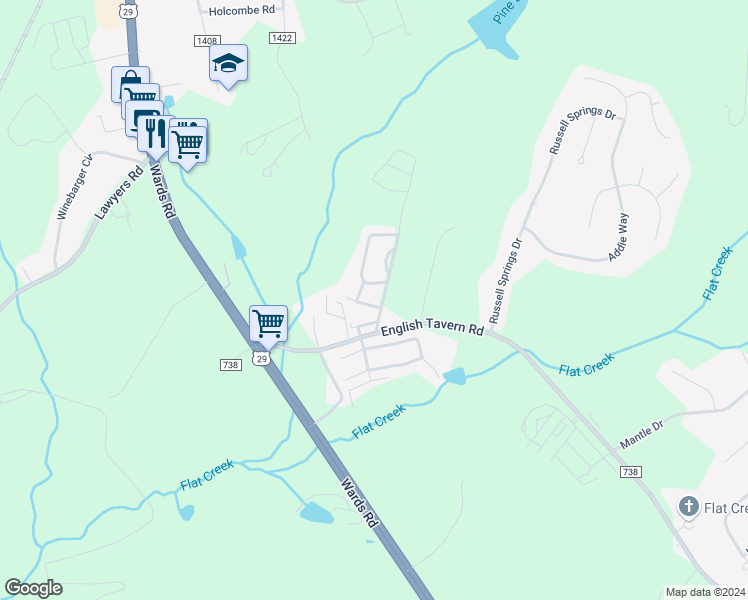 map of restaurants, bars, coffee shops, grocery stores, and more near 19 Catherine Court in Lynchburg