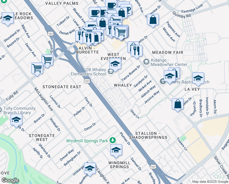 map of restaurants, bars, coffee shops, grocery stores, and more near 2697 Rosalinda Court in San Jose